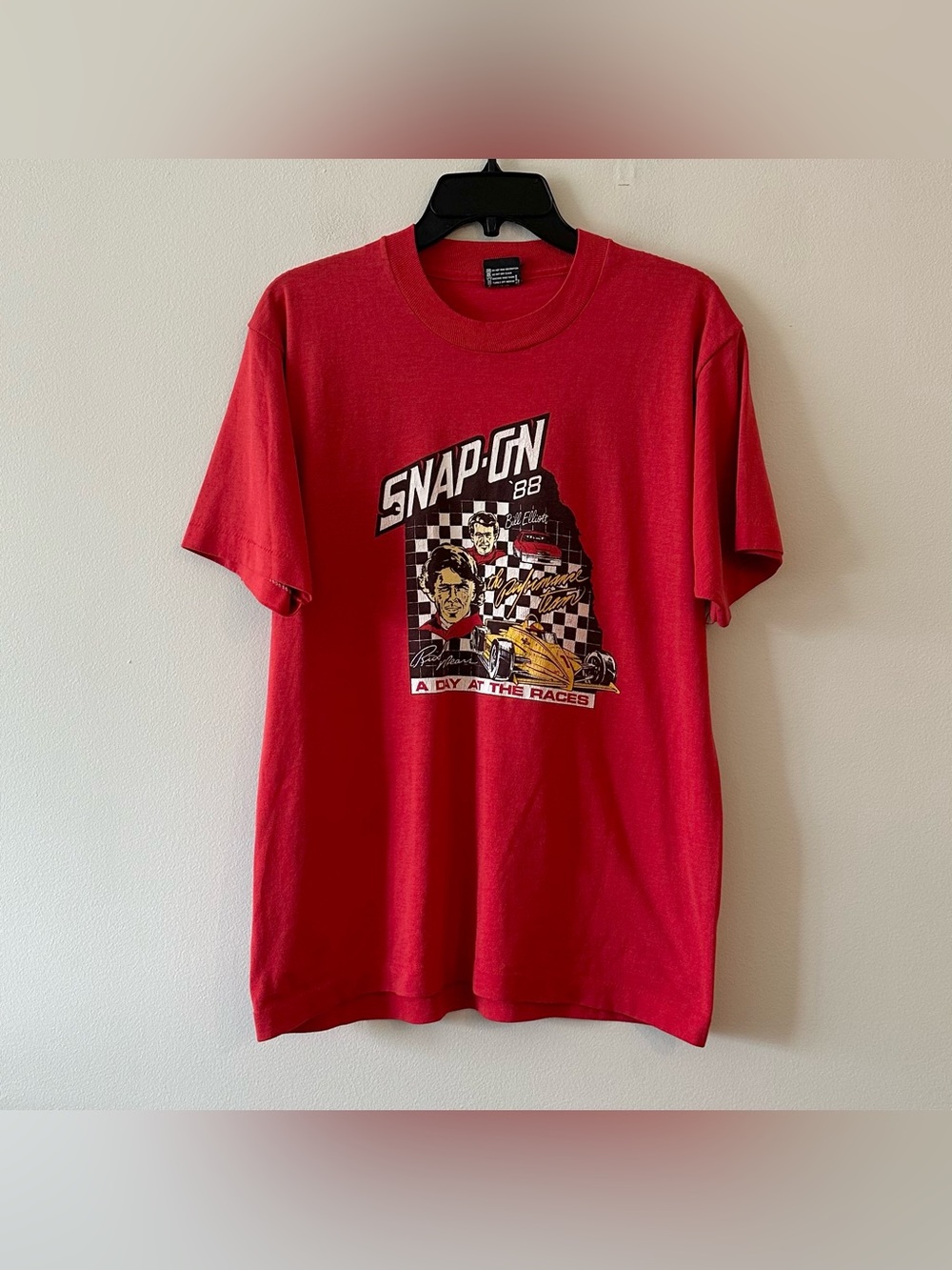 Vintage 80s Snap On Wild Bill Elliott NASCAR Red T Shirt USA Racing L Graphic